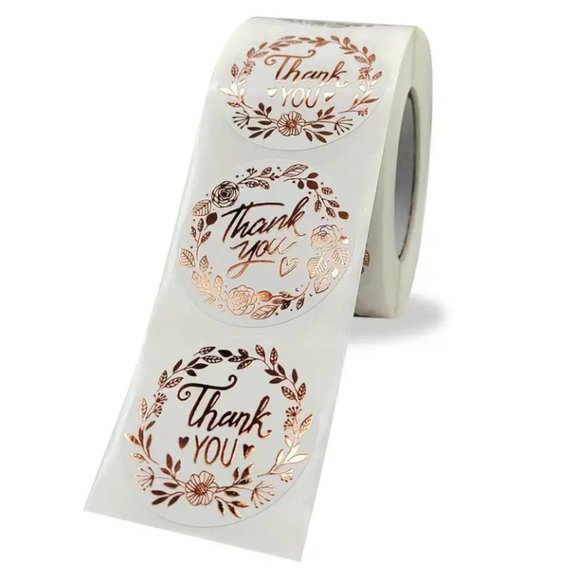 500 Count 1.5 inch Round Rose Gold Thank You Stickers - Picture 3 of 5
